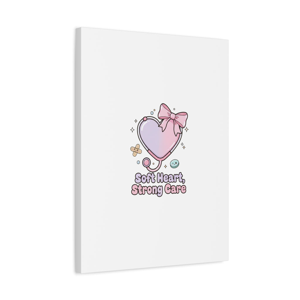 Soft Heart Strong Care Canvas, Pastel Cute Nurse Medical Art | Coquette Healthcare 36" x 36" 1.25"